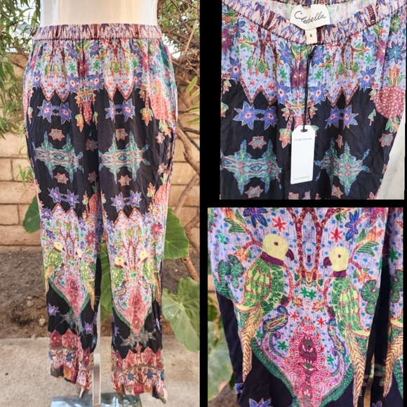 New SMALL fit XS ? women CLEOBELLA boho lounge pajama pants birds elastic waist - Picture 1 of 16